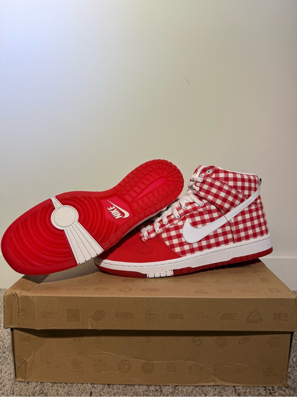 Nike High-Top Sneakers - Exclusive Red & White Gingham